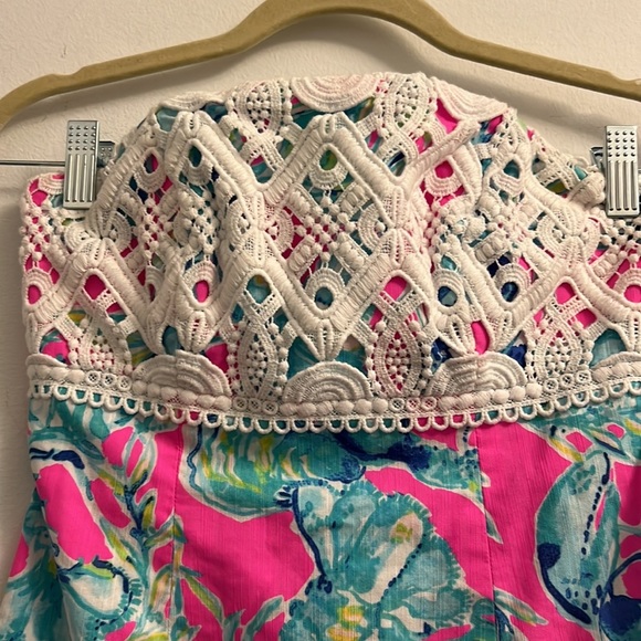 Lilly Pulitzer Brynn Dress Raz Berry Lobsters - Strapless Lace- Size 0 - Picture 2 of 14